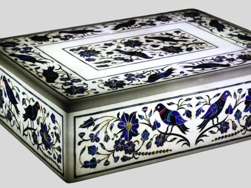 Stylist Jewelry Box Lapis Stone Birds Floral Art